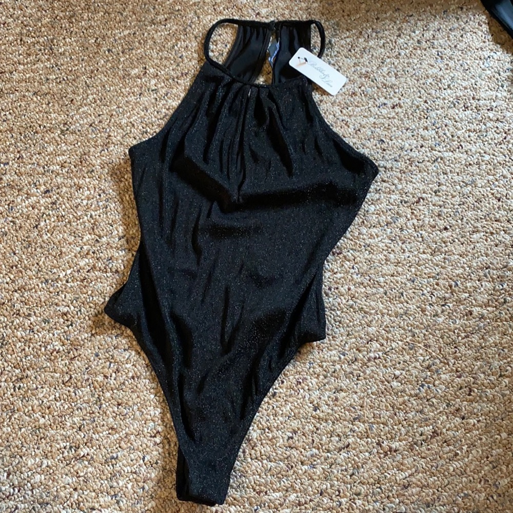 Black, sparkly body suit